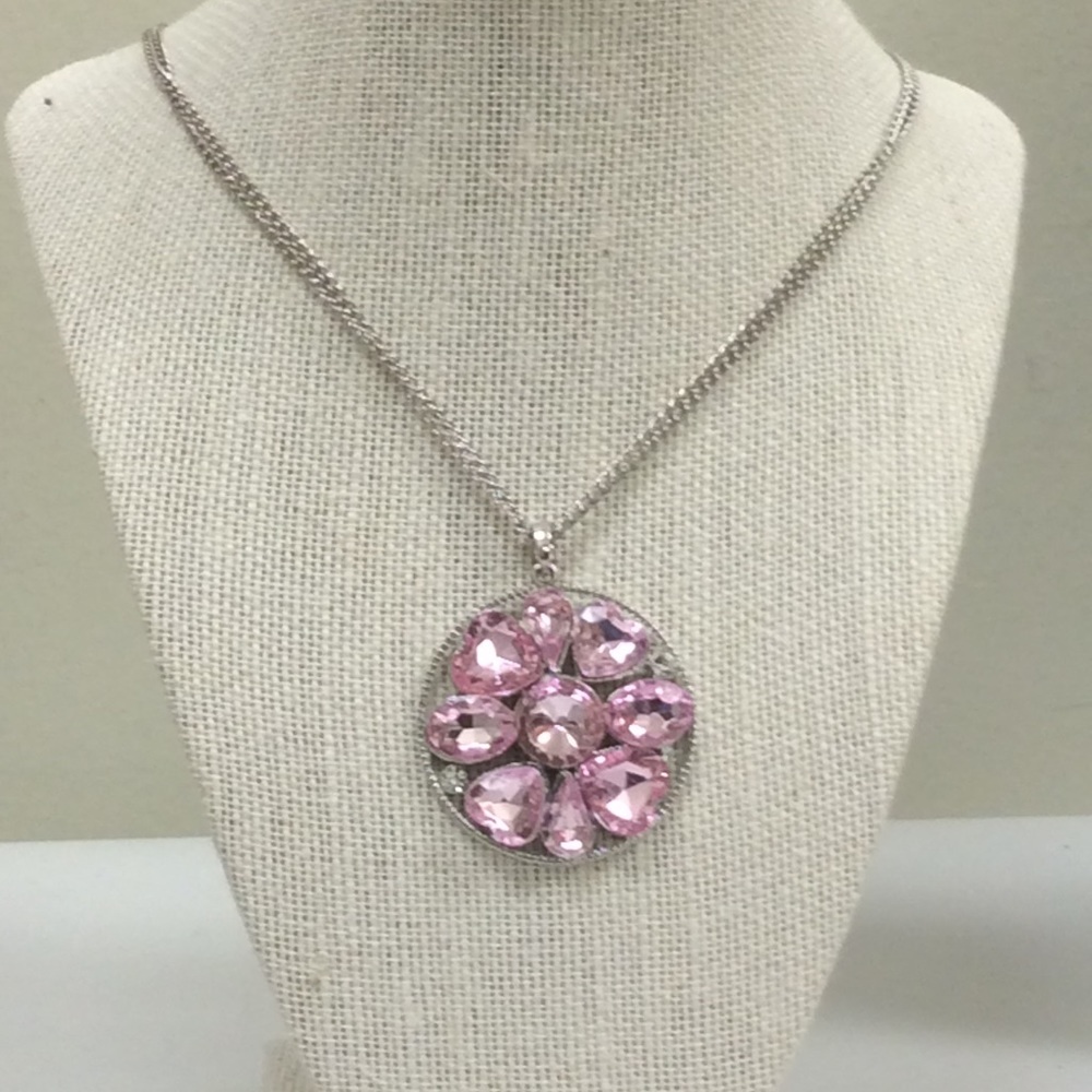 Costume double Silvertone strand pendant necklace